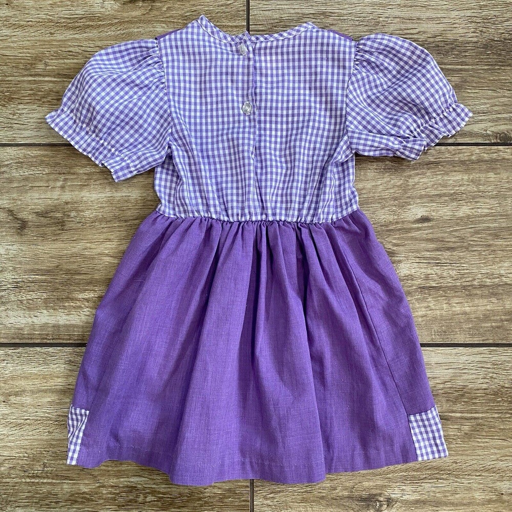 Vintage Sears Dress Baby Girl 4 Toddler Purple White Checkered USA Made Smocked - Picture 3 of 10